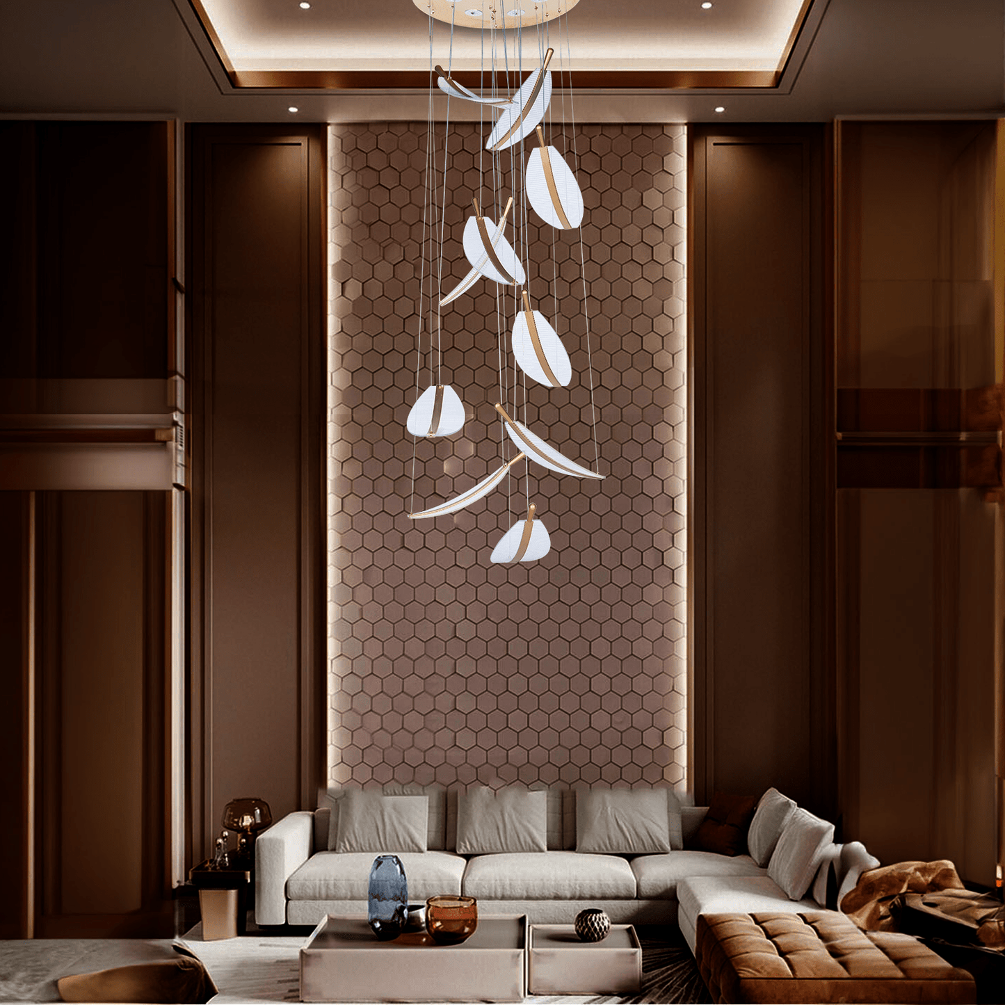 Glamour Ray Acrylic Leaf Chandelier - Contemporary Elegance with 10 Pendants for Modern Spaces