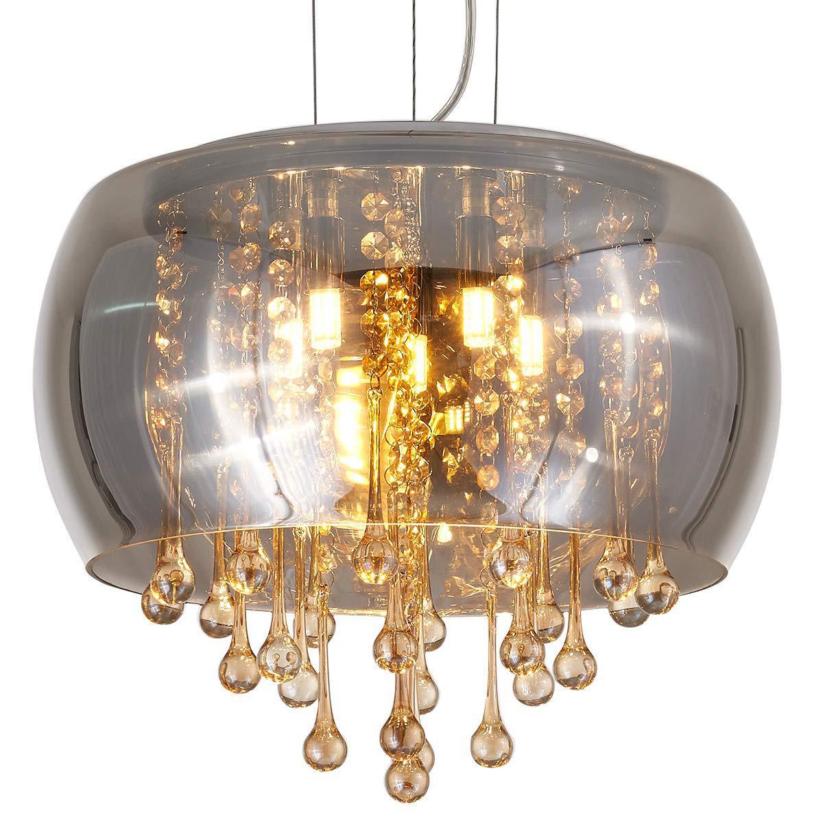 Glamour Ray: Luxury Amber Crystal LED Chandelier - Elegant Metal Hanging Lamp