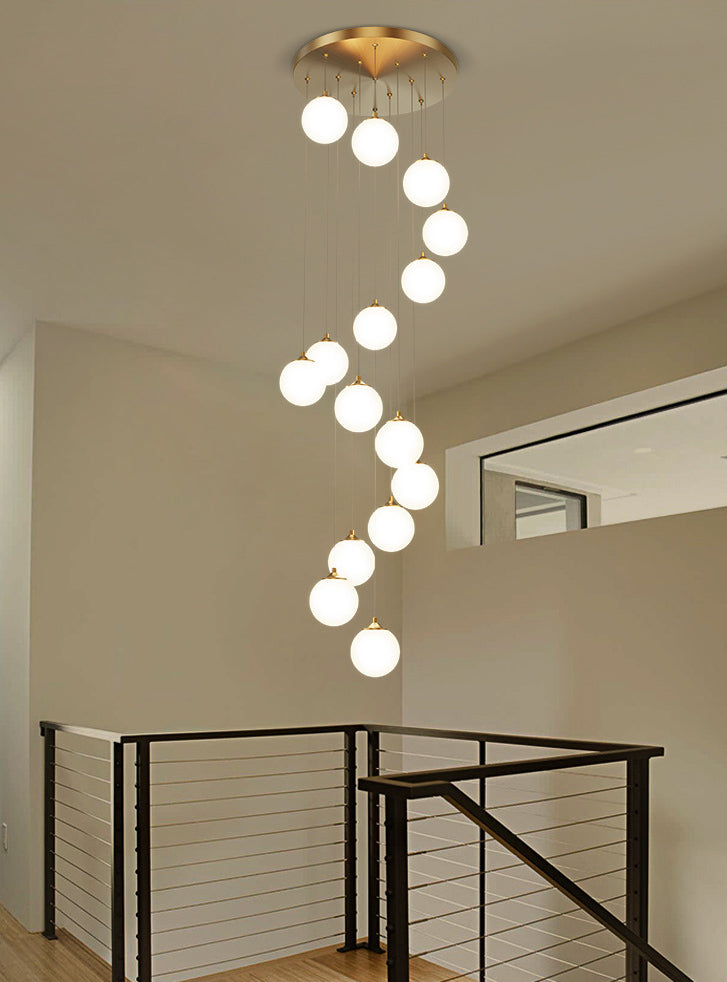 Glamour Ray's Exquisite 12-Light LED Frost Glass Double Height Duplex Stair Chandelier: Warm White Radiance