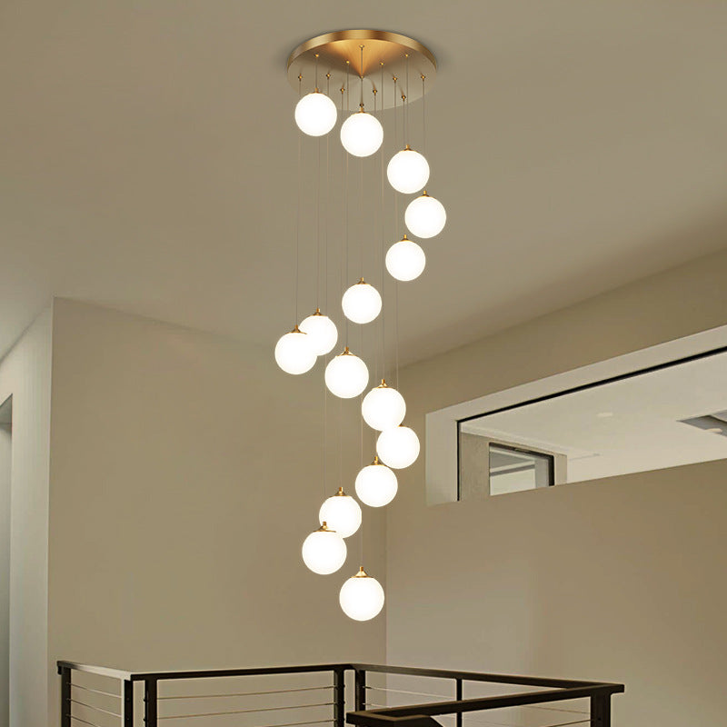 Glamour Ray's Exquisite 12-Light LED Frost Glass Double Height Duplex Stair Chandelier: Warm White Radiance