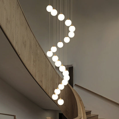 Glamour Ray's Exquisite 12-Light LED Frost Glass Double Height Duplex Stair Chandelier: Warm White Radiance