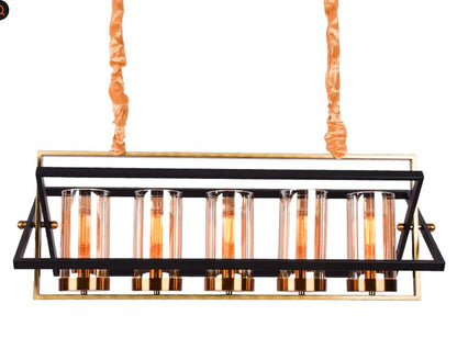 Glamour Ray's Opulent 5-Light Antique Gold and Black Brass Chandelier with Amber Glass Accents - Warm White Illumination