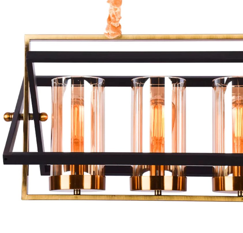 Glamour Ray's Opulent 5-Light Antique Gold and Black Brass Chandelier with Amber Glass Accents - Warm White Illumination