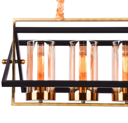 Glamour Ray's Opulent 5-Light Antique Gold and Black Brass Chandelier with Amber Glass Accents - Warm White Illumination