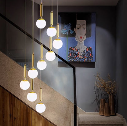 The Frosted Glass Double-Height Staircase Chandelier - 10 Radiant Lights in Warm White