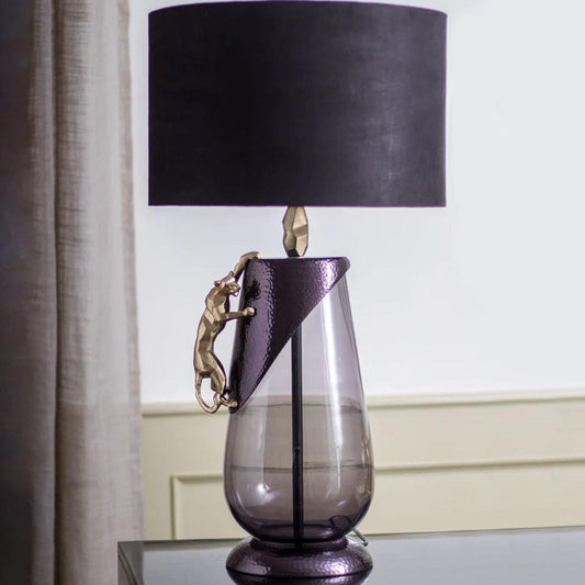 GlamourRay Wild Essence Metal and Glass Table Lamp: Artistic Panther Design for Elevated Home Decor