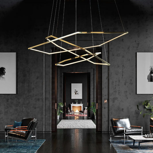 Glamour Ray Modern Hexa-Ring LED Chandelier: Contemporary Elegance for Versatile Spaces