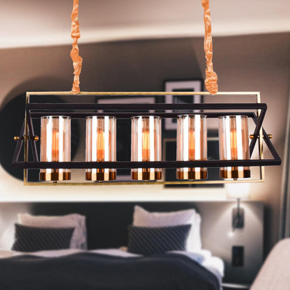 Glamour Ray ELEGANT NOIR Chandelier: Contemporary Marvel in Black and Gold with Amber-Tinted Glass