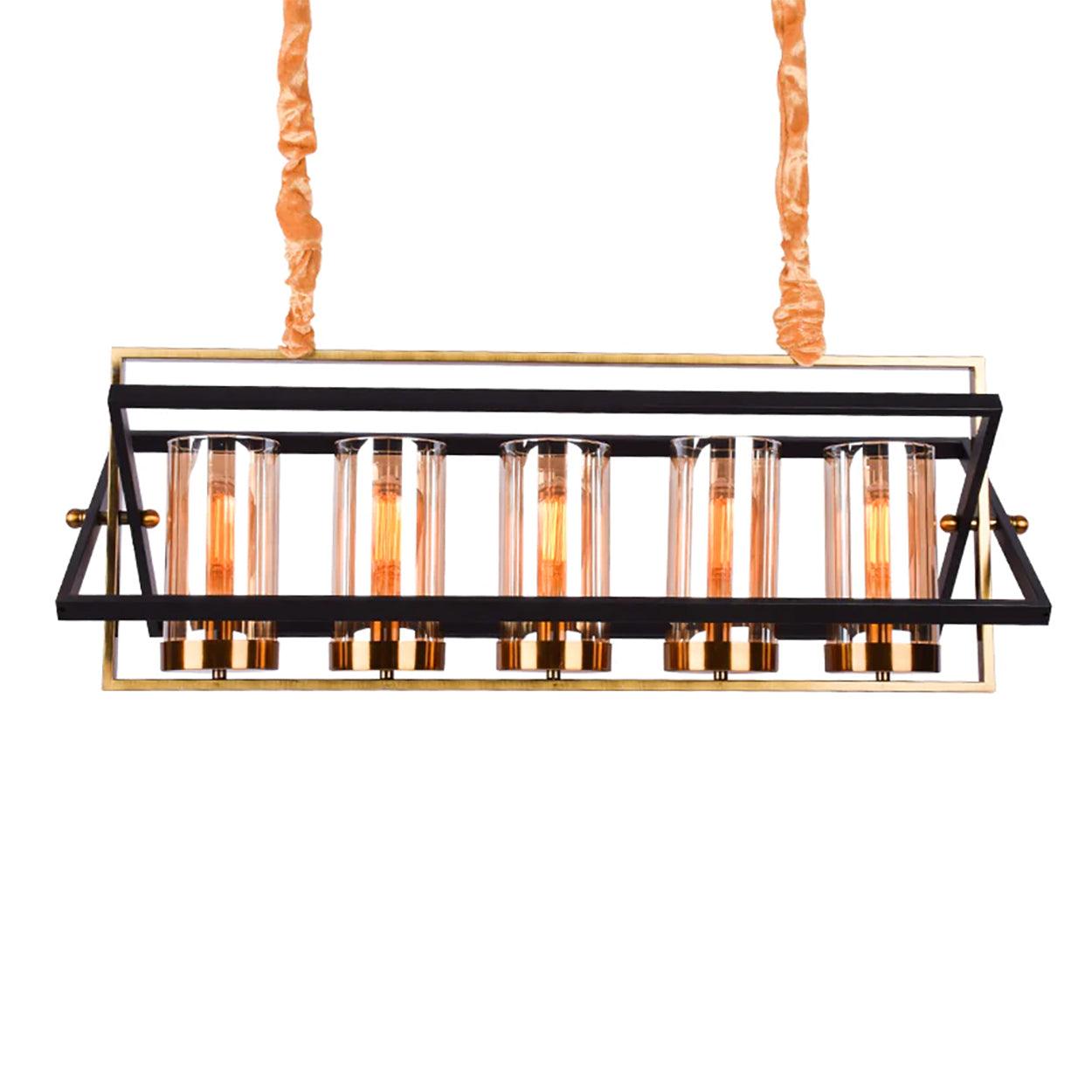 Glamour Ray ELEGANT NOIR Chandelier: Contemporary Marvel in Black and Gold with Amber-Tinted Glass