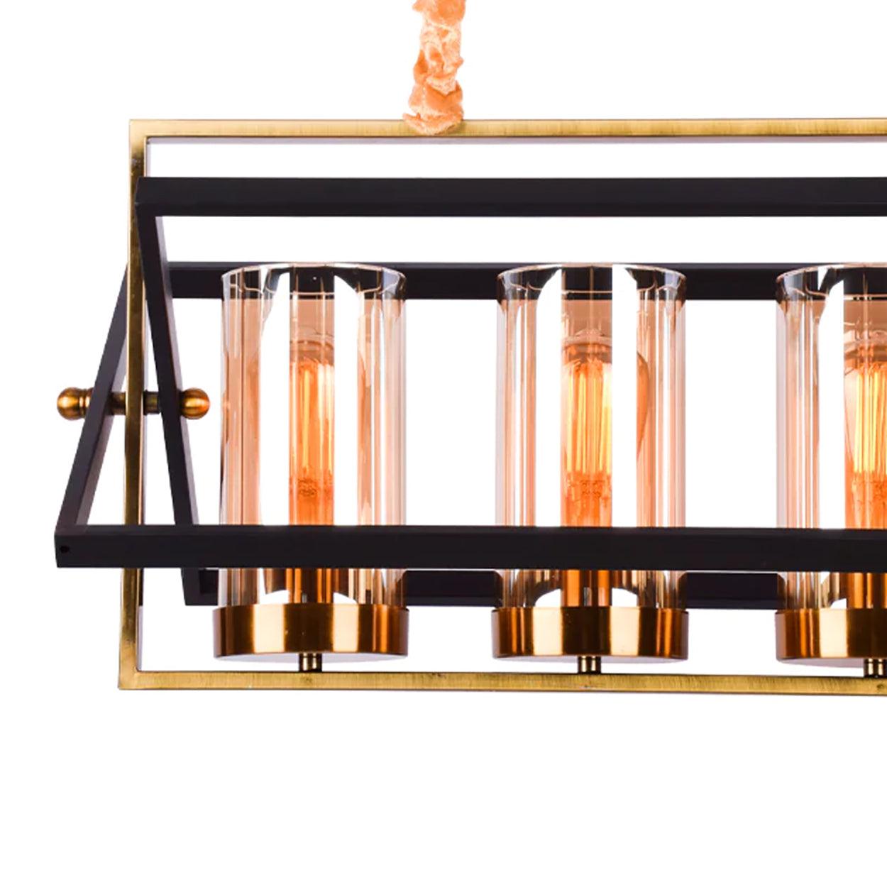 Glamour Ray ELEGANT NOIR Chandelier: Contemporary Marvel in Black and Gold with Amber-Tinted Glass