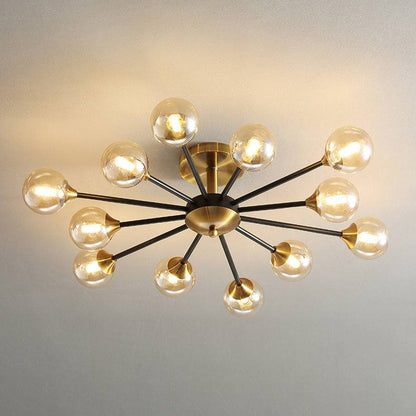 Glamour Ray's Exquisite 12-Light Gold Black Amber Glass Chandelier: Warm White Elegance