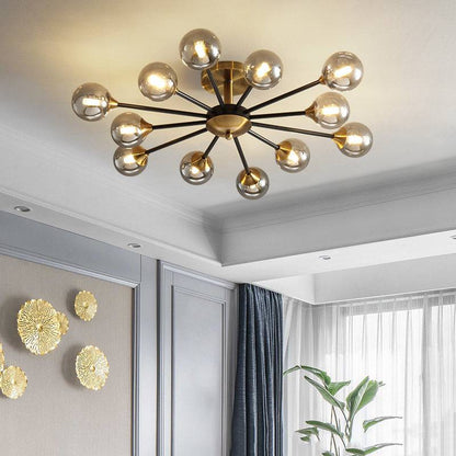 Glamour Ray's Exquisite 12-Light Gold Black Amber Glass Chandelier: Warm White Elegance