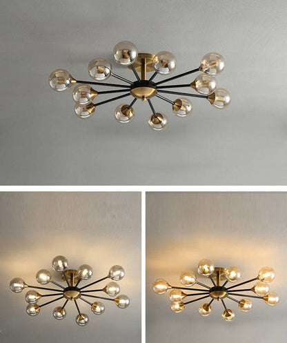 Glamour Ray's Exquisite 12-Light Gold Black Amber Glass Chandelier: Warm White Elegance