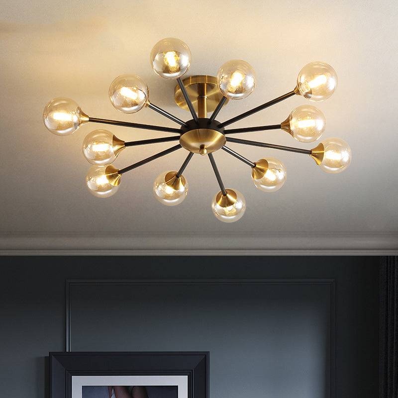 Glamour Ray's Exquisite 12-Light Gold Black Amber Glass Chandelier: Warm White Elegance