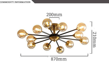 Glamour Ray's Exquisite 12-Light Gold Black Amber Glass Chandelier: Warm White Elegance