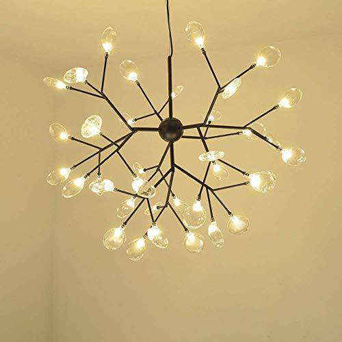 36 Lights Firefly Chandelier Amber Glass Led Pendant Lighting Ceiling Light Fixture Hanging Lamp - Warm White - Chandelier