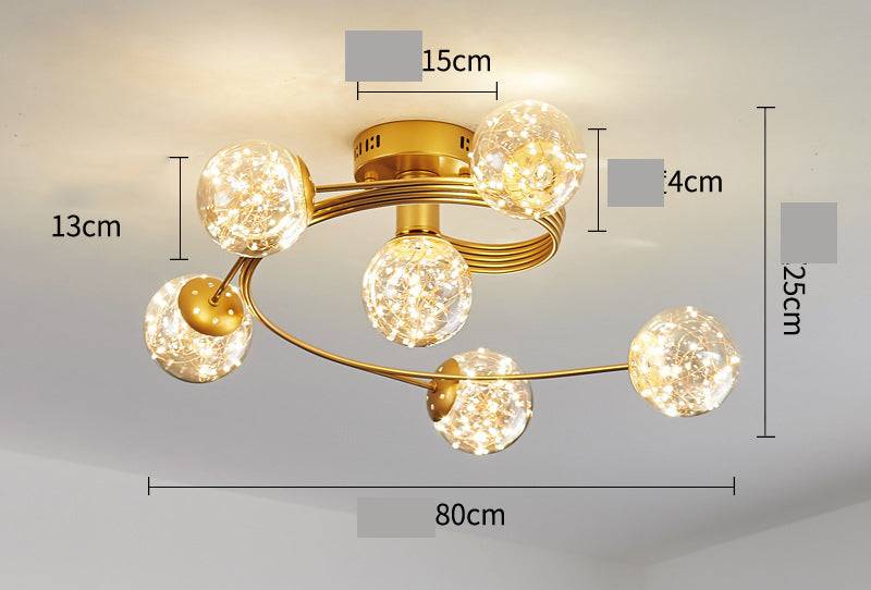 6 Light Fairy Light Gold Amber Glass Ceiling  Chandelier