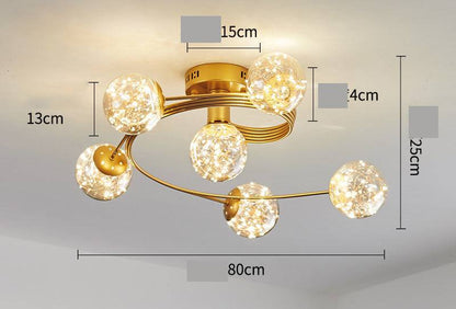 6 Light Fairy Light Gold Amber Glass Ceiling  Chandelier