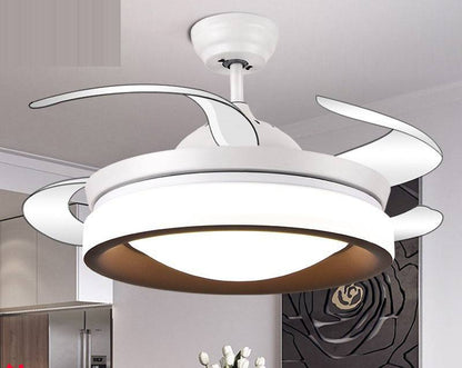 Glamour Ray: Luxury White Ceiling Fan Chandelier with Remote Control - 4 Retractable ABS Blades, Warm White Illumination