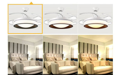 Glamour Ray: Luxury White Ceiling Fan Chandelier with Remote Control - 4 Retractable ABS Blades, Warm White Illumination