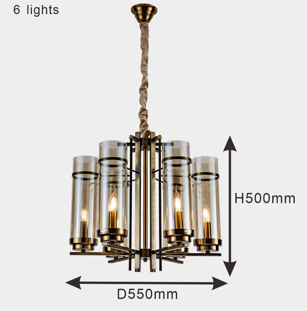 6 Light Electroplated Metal Gold Amber Glass Bulb Chandelier