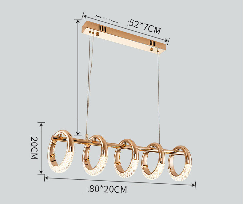 Glamour Ray's Exquisite 5-Ring Metal Crystal LED Chandelier - Gold Body Pendant Light with Warm White Illumination